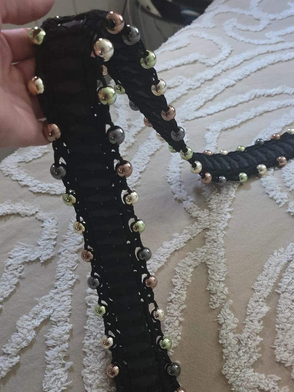 Fendi Black Braided Strap with Multitone Metallic Beads
